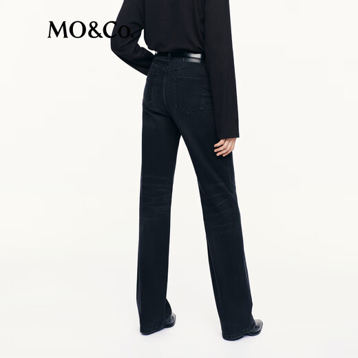MO&Co. Jeans 2025 Autumn New Product Cotton Stretch Lycra Washed Straight Black Mid-Waist MBE3JENT12 Denim Black L /L