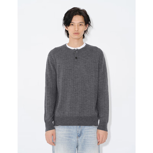 UNICA HOMME/wool henley collar sweater men's long-sleeved bottoming shirt casual business gray blue XL ready for delivery within 48 hours