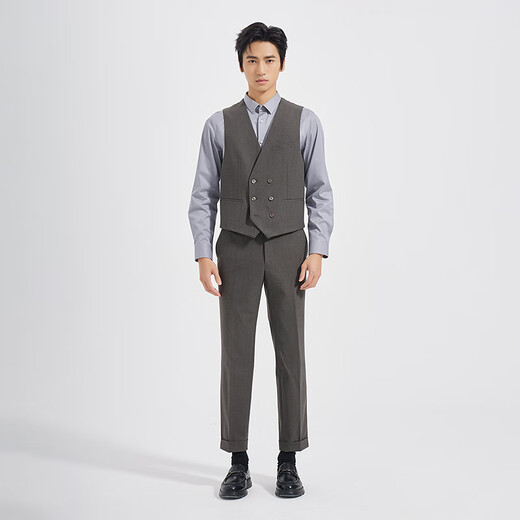 Lilang Youth Business Men's TR Blended Suit Men's Patch Collar Easy-Care Formal Suit Three-piece Set Gray Coffee (1SA) 185A