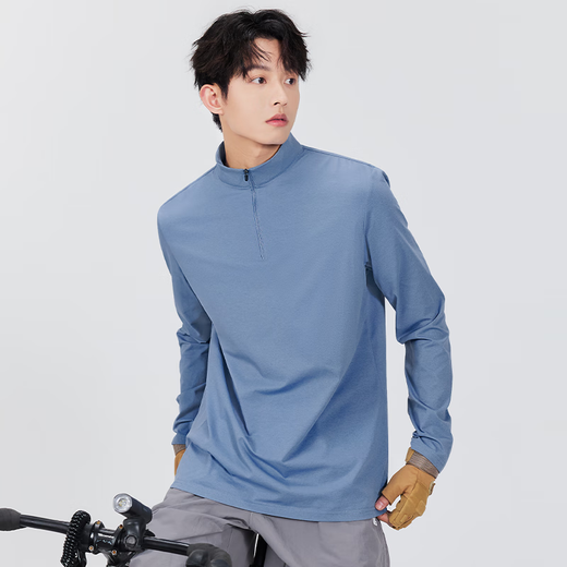 MINISO quick-drying T-shirt men's spring and autumn new long-sleeved bottoming shirt half-zip stand-up collar sports outdoor running sun protection cycling jersey black (return seal body chest logo) M /170 (upgraded technology to absorb moisture and dry quickly)