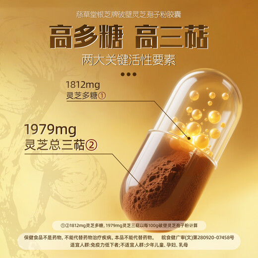慈草堂灵芝孢子粉胶囊破壁120粒增强免疫力中老年补品蓝帽子 1瓶装