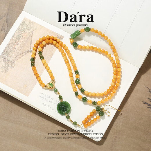 Dara Beeswax Necklace Women's Old Beeswax Peony Jasper Necklace Practical Chinese Valentine's Day Gift for Mom and Girlfriend