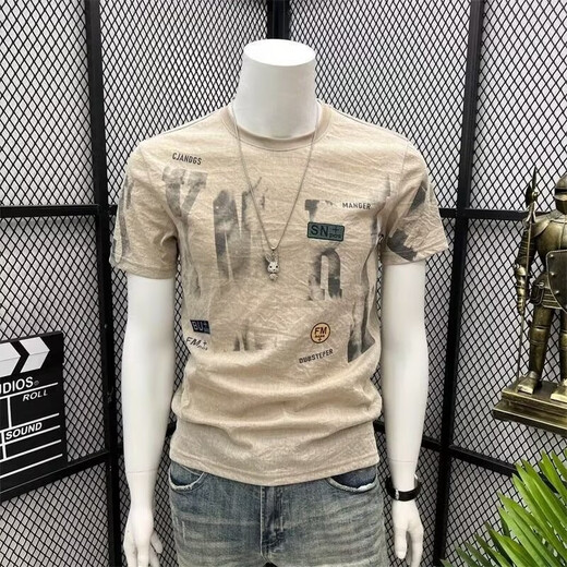Woodpecker (TUCANO) Camiseta de manga corta de algodón y lino para hombre, nueva camiseta estampada de manga corta de verano, top informal de media manga de lino de alta gama para hombre 829 Gris M