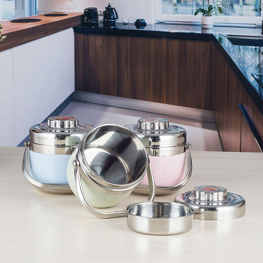 Jin Qilin double-layer stainless steel lunch box insulated pot and insulated bucket color insulated lunch box student lunch box 6 Nordic colors 14L free tableware