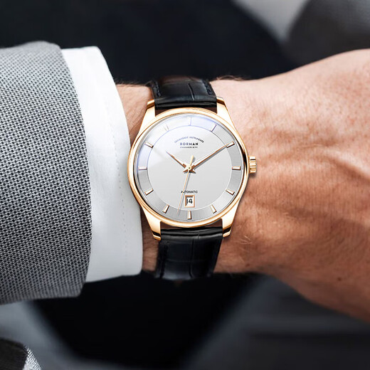 Berman Deutsche zertifizierte Markenuhr, mechanische Herrenuhr, vollautomatische Herrenuhr, Kalender, leuchtende, wasserdichte Herrenuhr SF 3882, Rosenschale, weißes Zifferblatt, braunes Band, 39 mm