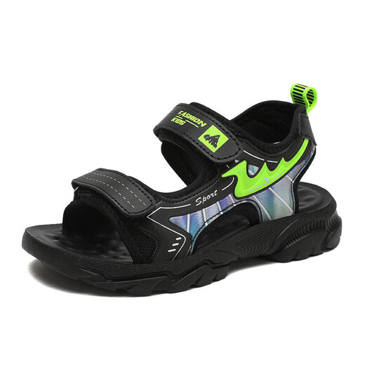 Children's shoes 6-12 years old, summer breathable sandals, boys' students' beach shoes, lightweight and handsome, new style, non-slip and wear-resistant, 1901 black gray, size 34/inner length 217cm