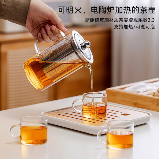 Straight teapot tea water separation high borosilicate glass stainless steel liner tea set set tea brewing teapot straight steel leaky kettle 350ML