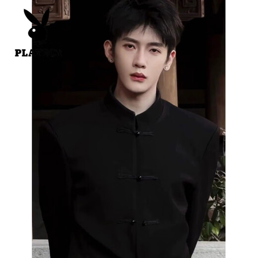 Playboy (PLAYBOY) new Chinese style men's suit, men's spring and autumn stand-up collar shoulder pad coat, tunic suit, Tang suit casual wear suit, tunic suit + white shirt + trousers L