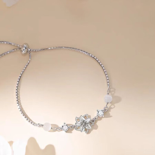 UOSU Jasmine Bracelet Girls Light Luxury Niche Exquisite High-Value Hand Accessories New Chinese Valentine's Day Birthday Gift for Girlfriend Silver White-Jasmine Bracelet-Gift Box