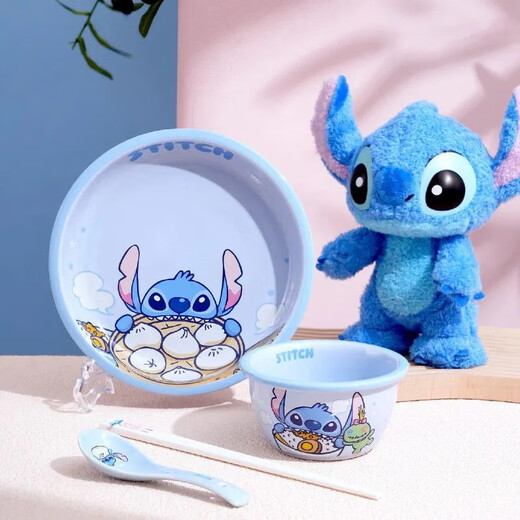 Stitch Disney rice bowl tableware set cute bowl and plate combination family size children's tableware birthday gift Siyu 6-inch wide rim bowl-Stitch single