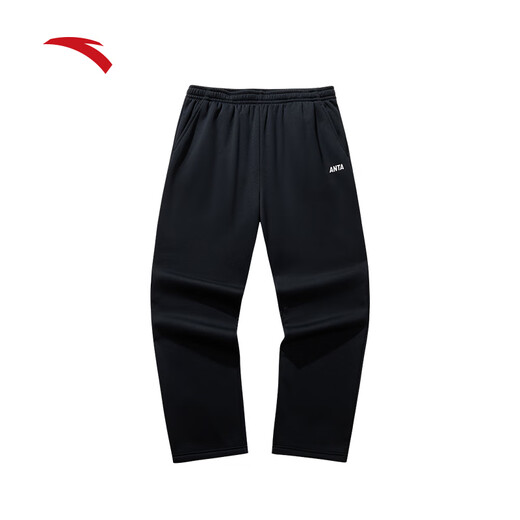 ANTA Men's Pants Sports Pants Men's 2025 Autumn and Winter Loose Straight Sports Knitted Breathable Trousers Casual Running Sweatpants Winter Plush Warmth Recommendation Basic Black-3 3XL (190/92A) Recommended 155-175Jin Jin equals 0.5 kg