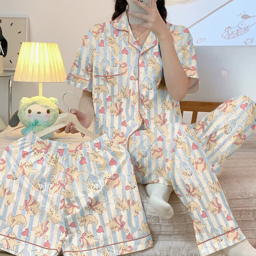 [Set de tres piezas caliente] Pajamas para el dormitorio de pijamas de dibujos animados de estilo femenino puede usar traje de ropa para el hogar set de otoño WZL1477 [conjunto de tres piezas de alta calidad] 2XL [sugerido 135-145Jin [Jin iguala 0.5 kg]]