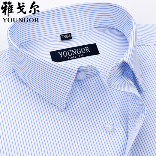 Yager CEO Men's Short-sleeved Shirt Summer Pure Cotton Business Casual Professional Outfit Anti-Wrinkle-Free Middle-aged Stripes DX6630 38 Suggestions [100-120Jin [Jin equals 0.5 kg]]