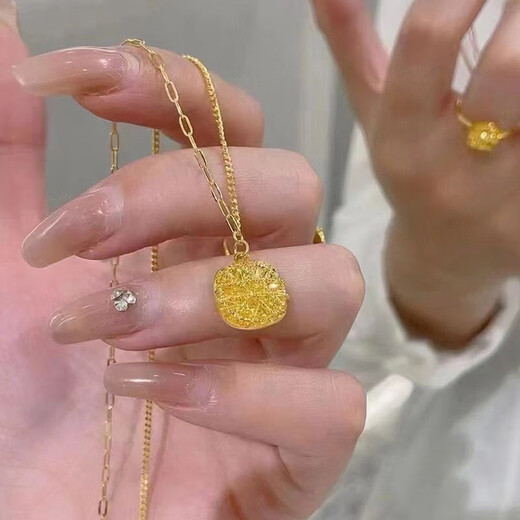 DOMEN Old Phoenix Gold 9999 pure gold brushed small sugar cube pendant gold flash necklace pure gold fashion clavicle chain 0