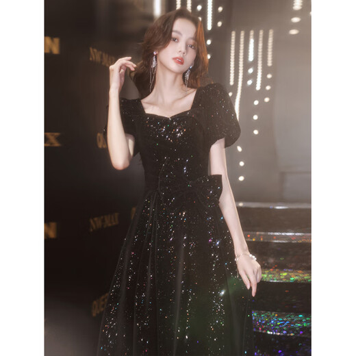 Timochi Music Student Art Exam Dress Female Vocal Performance Costume Black Dinner Party Temperament High-end Light Luxury Niche French Adult Black 6 Zip S