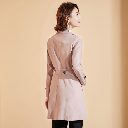Time flies British style classic trench coat Spring double-breasted slim-fitting mid-length women's trench coat pink M
