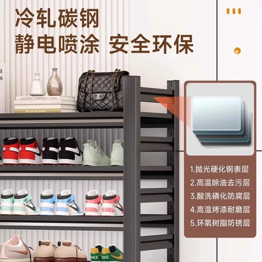 Xingzhiyun Steel Shoe Rack Doorway Multi-layer Household Shoe Storage Rack Simple Shoe Cabinet Entry Entrance Iron Art Shoe Storage Rack Matte Black - Height 80cm Four Layers Length 50cm* Width 30cm