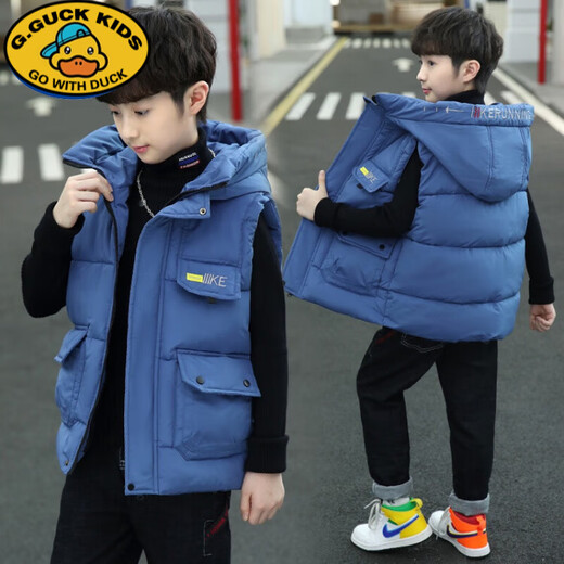 G.DUCKKIDS Children's Clothing Vest Boys Autumn and Winter Cotton Vest Thickened Medium and Large Children's Boys Cotton Vest Western Style Vest Jacket Black 150 cm