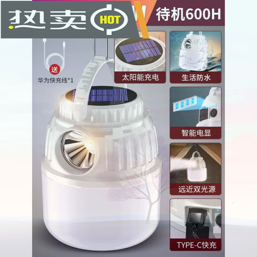 喆炜露营灯太阳能户外灯长续航帐篷应急灯充电挂灯野营马灯照明氛围 标配-9900w__50小时_单光源