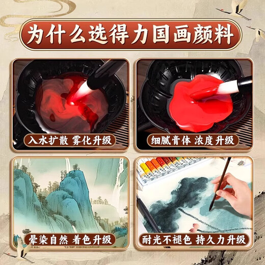 Deli (deli) Chinese painting paint beginner set primary school students' brushes children's adult Chinese painting paint full set 24 colors professional intermediate and advanced ink painting tools and supplies for art students 12 colors advanced recommended set - entry-level 13-piece set