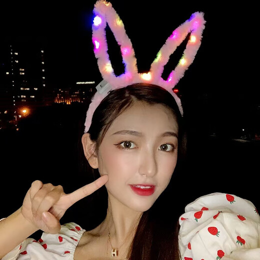 XPEL New Luminous Plush Rabbit Ears Headband Thickened Feather Flash Headband Concert Performance Props Bar Night Market Luminous Rabbit Ears Headband Random 1 piece 14 lights