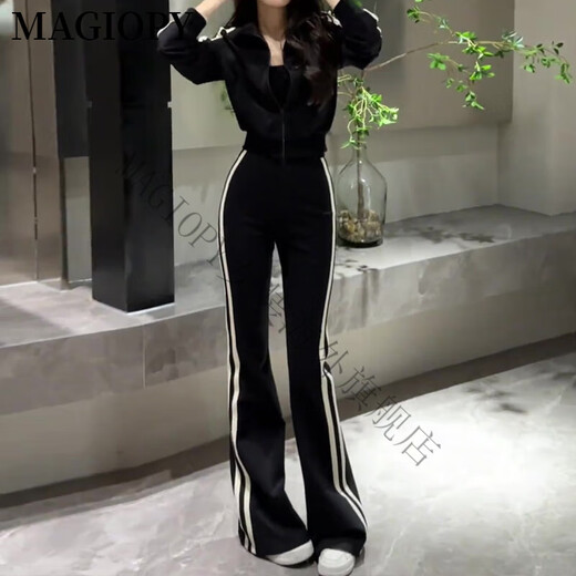 MAGIOPY international luxury high-end brand European station suit women's spring 2025 new hot short black jacket top black two-piece set S (100Jin Jin is equal to within 0.5 kg)