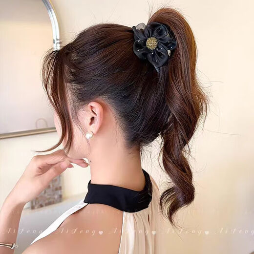 Rhinestone polka dot mesh sunflower clip for women 2025 new high-end bubble shark clip back of head hair clip black 1 piece