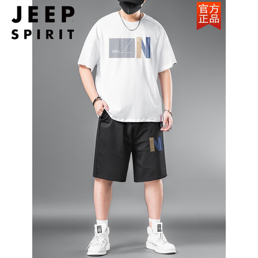 JEEP SPIRIT Men's Sports Set Summer Large Size Fat Men's T-shirt Plus Fat Plus Large Short Sleeve Shorts Casual Two-Piece Set Black 9922 [Set] 3XL