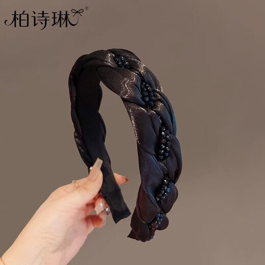 Bai Shilin rhinestone twist wide-brimmed headband 2025 new style high-end temperament high skull hairpin retro headband daily take-out fashion streamer yarn twist braided headband