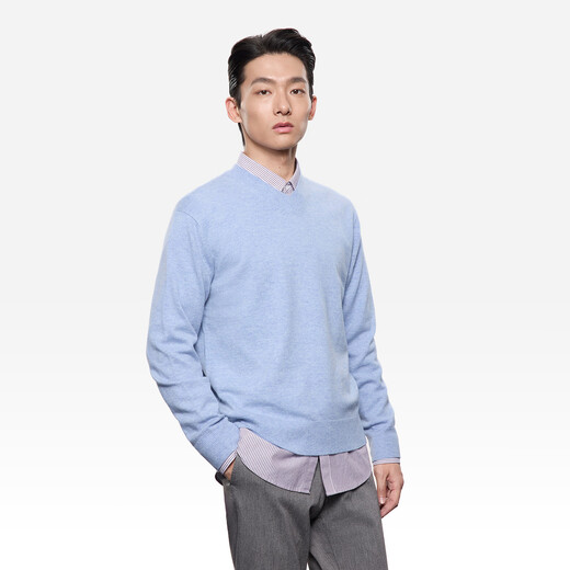 ERDOS Early Autumn Plush Blended Skin Friendly Lightweight Loose Straight Versatile Men's Wool Sweater Fresh Ink Blue L 175/96A