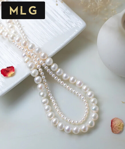 MLG Freshwater Pearl Necklace Women's Summer Round Beads Young Short Double-layer Clavicle Chain Fashion Simple Versatile Jewelry for Your Girlfriend Double-layer Pearl Necklace Inner Circle 40cm Outer Circle