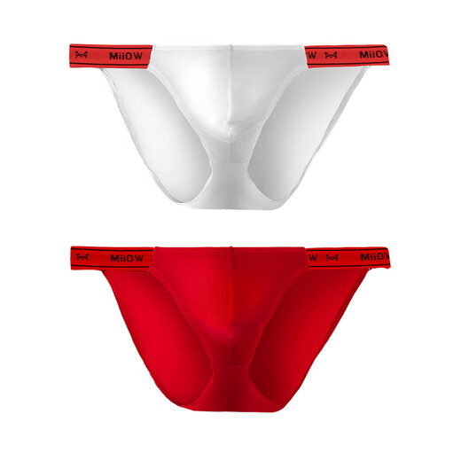 MiiOW high-cut briefs men's underwear 2025 new ice silk sexy pure desire seamless thin strap thong red white + red L