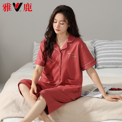 Yalu leichter Luxus neuer Pyjamas für Frauen im Sommer dünne reine Baumwolle Kurzarm Kurzheime Hosen Heimkleidung Frauen im Sommer im Freien 9898 XL [120-140jin [Jin gleich 0,5 kg]]]