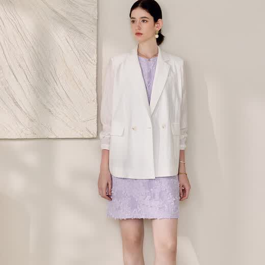 ROEYSHOUSE Luo Yi Suit Jacket Women's Summer Casual Thin Loose Professional Suit Top 11987 White XL