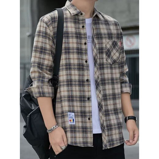 Reines kariertes Freizeithemd für Herren, Frühling und Herbst, langärmeliges Hemd, Oberteile im koreanischen Stil, Retro, locker, K12108, Weiß, M _90–110. Jin Jin entspricht 0,5 kg