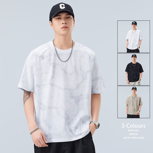 与狼共舞2025新款圆领撞色宽松短袖t恤衫夏季棉质运动上衣男潮流百搭半袖 klb691绿色 M  90--115斤