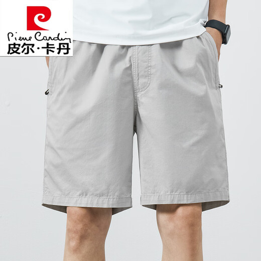 皮尔卡丹（pierre cardin）短裤男款夏季薄款纯棉中裤大码宽松休闲深蓝潮流5分外穿五分裤子 9224浅灰 M 【80-斤】
