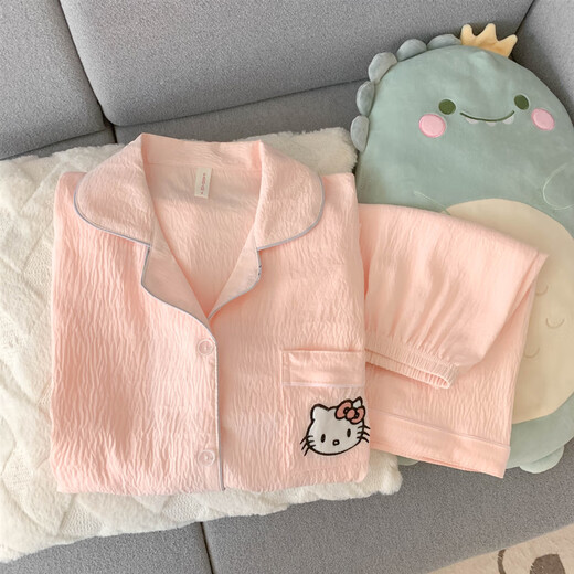 纪娅芙日系HelloKitty纱布睡衣女夏款短袖2025新款夏季家居服三件套 云朵棉-J9901#乐园小狗三件套 M 【建议75-100斤】