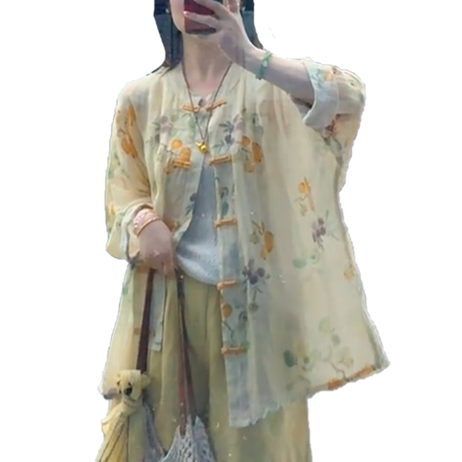 Rindu cotton and linen suit for women high-end linen Chinese style shorts suit for women 2025 summer thin high-end linen 9761 light yellow top + 9667 yellow pants [small M [recommended 100 Jin [Jin equals 0.5 kg] below]