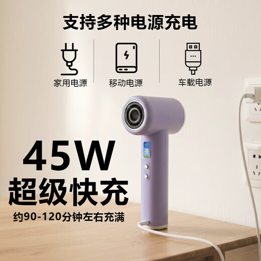 Wireless hair dryer for student dormitories, low power rechargeable hair dryer, USB rechargeable hair dryer, portable constant temperature, quick drying, unplugged, high wind power, high speed hot and cold air PLUS flagship version 45W super fast charge + LCD display