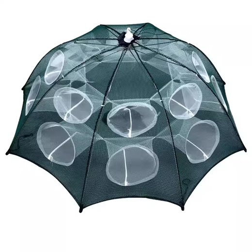JCZS German brand folding umbrella cage fishing net fishing net cage fishing artifact only enters and exits but does not go out of the shrimp cage fishing cage fish cage ground thickening 6 holes ++ 5 packs of bait (30% of the candidates)