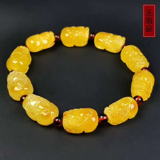 Amber style, one thing, one picture, one certificate, beeswax bracelet, Pixiu bracelet, men's style, natural amber carved Russian material, 15.27g, 16*11*9mm