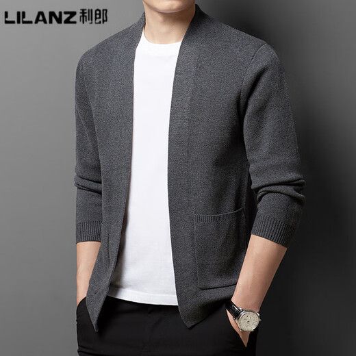 Lilang Men's Spring and Autumn New Knitted Sweater Men's Cardigan Jacket Fashion Casual Solid Color Wool Sweater Top Men Brown 23801 M 165
