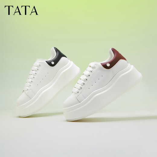 TATA thick-soled white shoes for women height-increasing sneakers for women platform shoes WN801AM4 off-white/burgundy 39