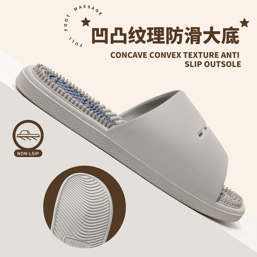 TZLDN Massage Slippers Men's Indoor Home Foot Acupuncture Bathroom Bath Anti-Slip Foot Therapy Household Sandals Men's Four Seasons Gray 42-43 Suitable for 41-42