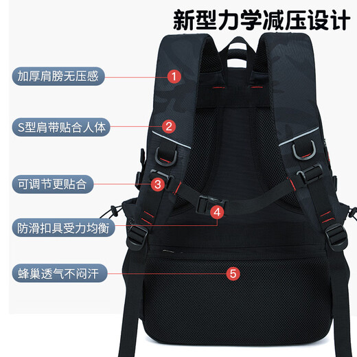 斐格双肩包男士背包大容量行李旅游包学生书包女初中商务笔记本电脑包 黑色（四隔层） 15.6寸电脑（标准）