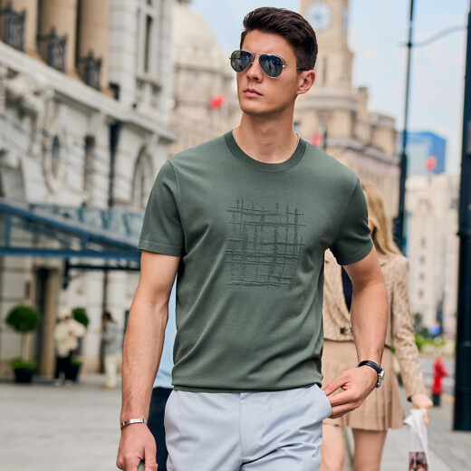 Mr. Cloth T-shirt Abstract Jacquard Knitted T-shirt Men's Summer New Cool Ice Shirt Short Sleeve AT12109 Warm Brick Red XL _180