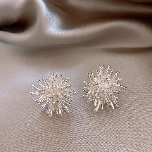 S925 Silver Needle Dandelion Fireworks Earrings for Women High-end and Unique New Earrings Niche Design Light Luxury Earrings S925 Silver Needle Dandelion Fireworks Earrings