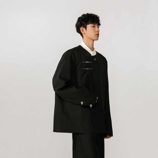 IZEXX new Chinese style national style stand collar tunic suit niche high-end suit jacket men's JM77 black L