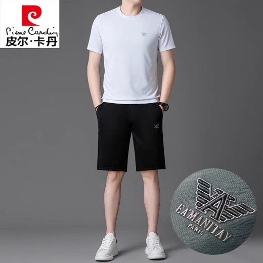 皮尔卡丹高端桑蚕丝运动套装男士2025夏季冰.丝短袖T恤男装套装休闲两件套 绿色套装【13603-1】 M 165 【适合体重100-120斤】